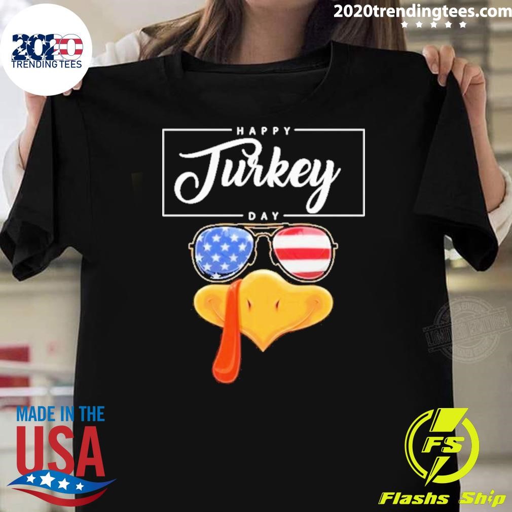 Awesome Thanksgiving Turkey Face American Glasses Happy Turkey Day Great 2024 T-shirt