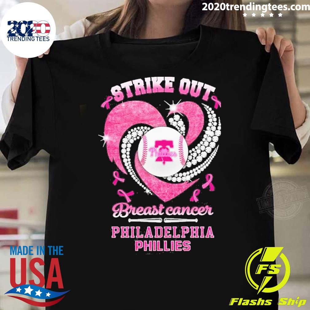 Best Cancer Heart Diamond Philadelphia Phillies Strike Out Breast 2024 T-Shirt