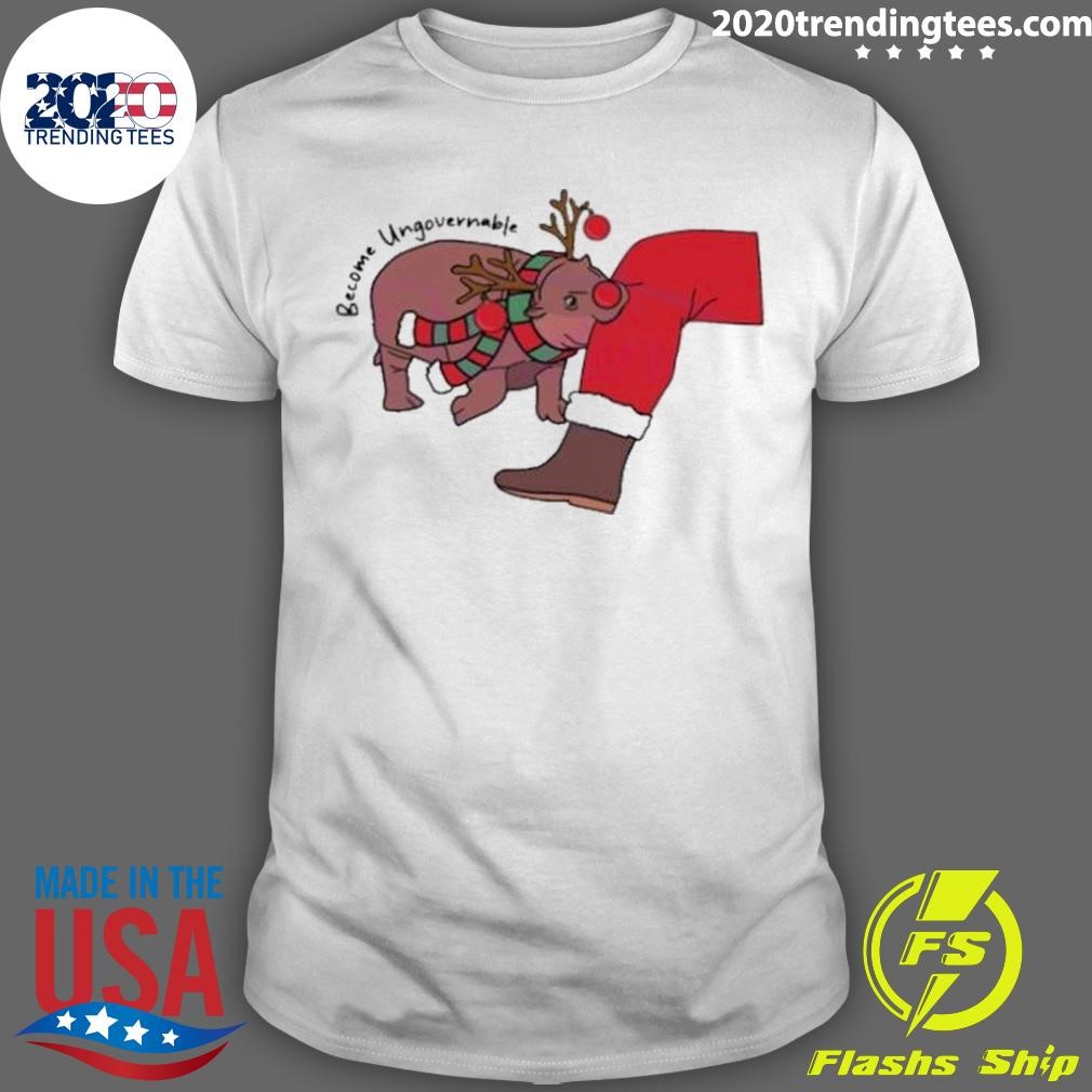 Best Christmas Reindeer Moo Deng Bite Santas Foot 2024 T-shirt