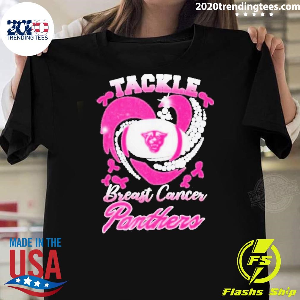 Best Georgia State Panthers Tackle Breast Cancer 2024 Heart T-Shirt