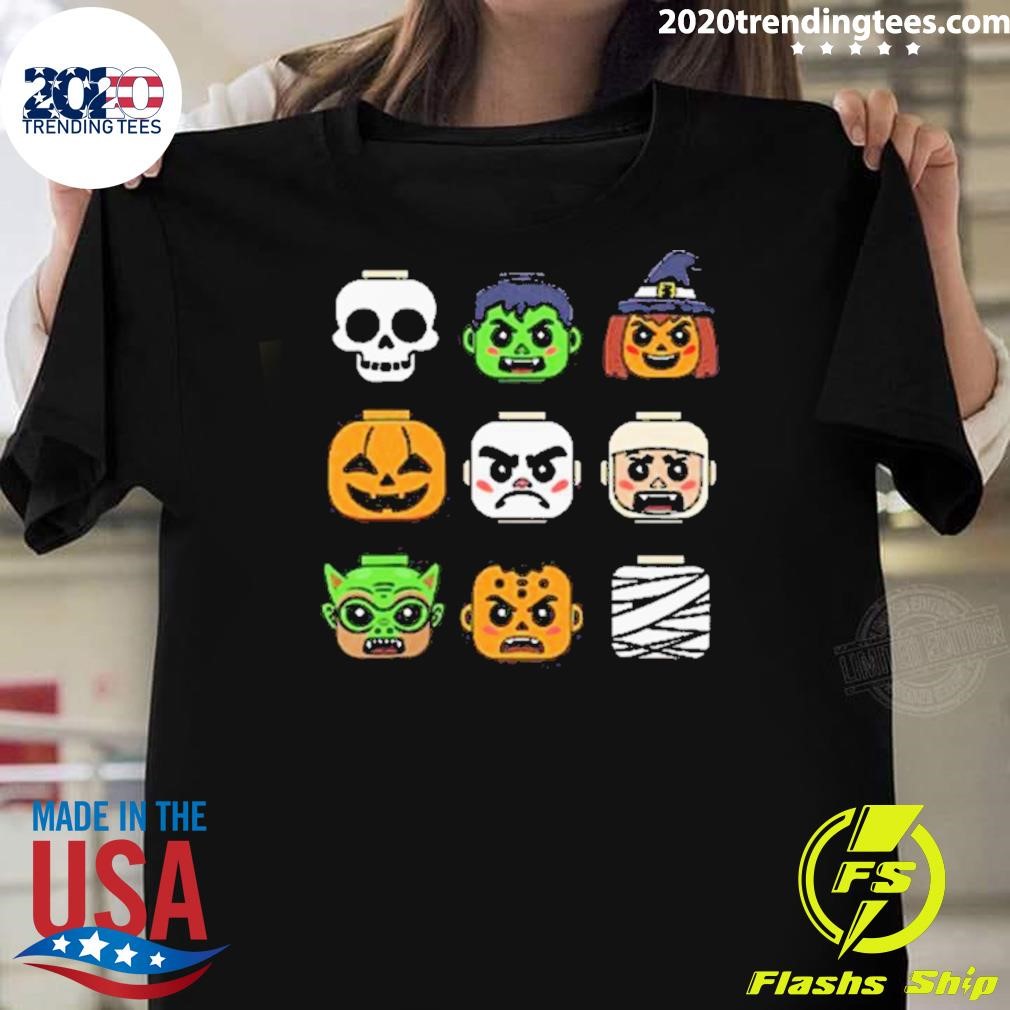 Best Halloween Building Brick Head Pumpkin Ghost Zombie Boys 2024 T-shirt