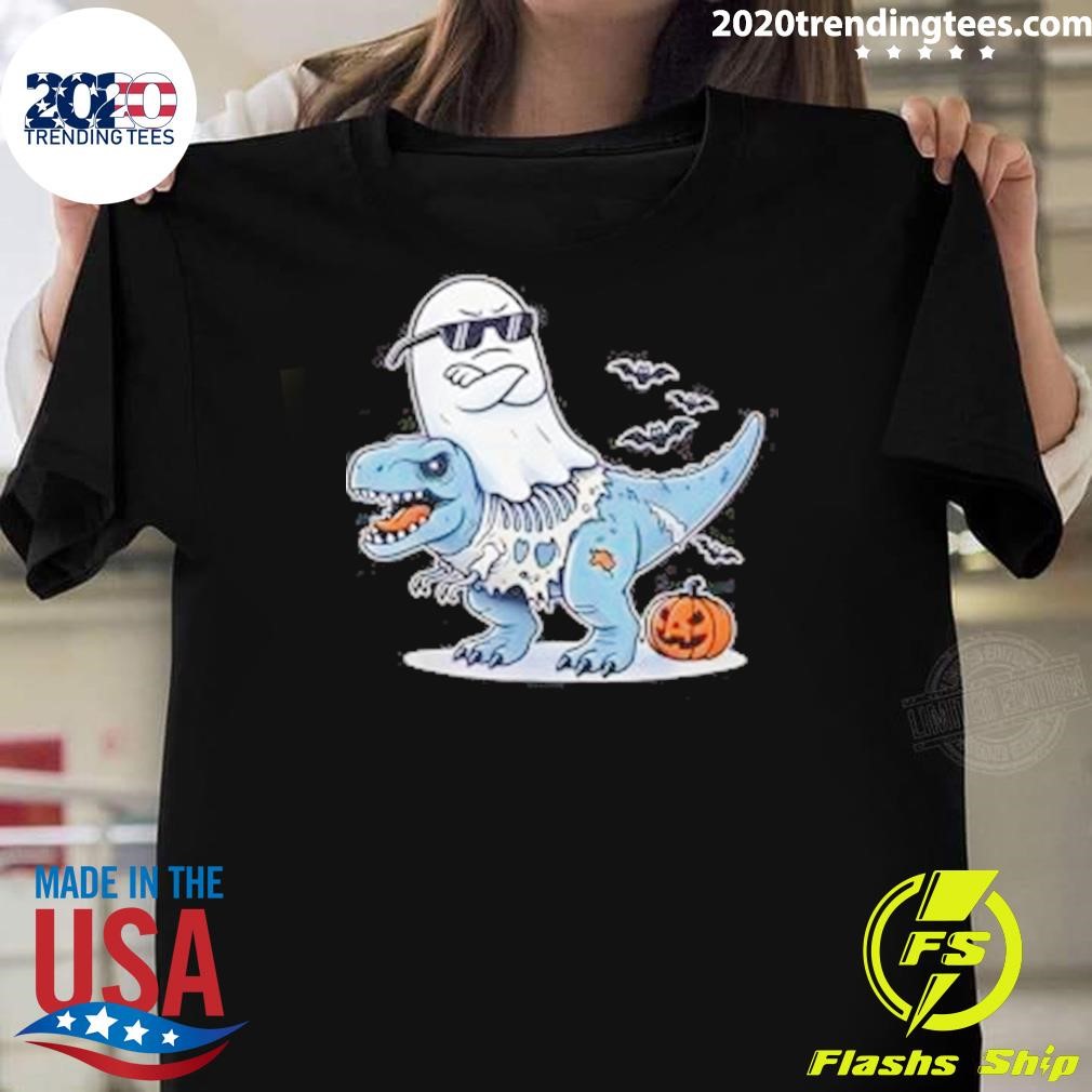 Best Halloween Ghost Riding Zombie T-Rex T-Shirt