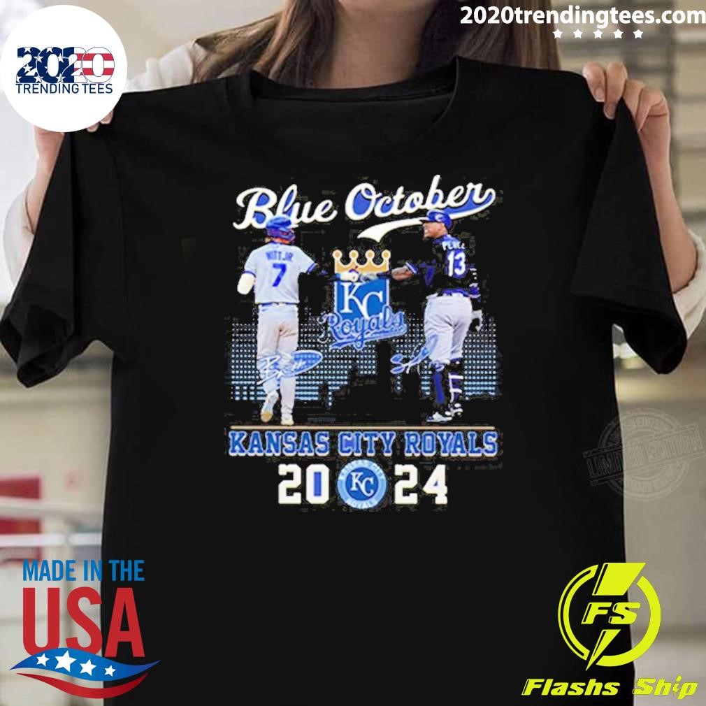 Best Salvador Pérez Signatures Blue October Kansas City Royals Bobby Witt Jr. And 2024 T-shirt