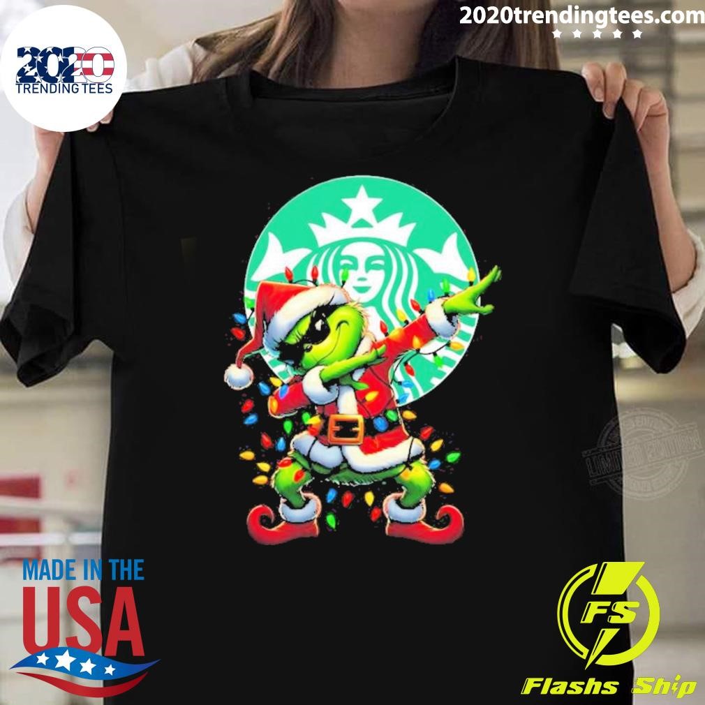 Best Santa Grinch Dabbing Starbucks Merry Christmas 2024 Light T-shirt