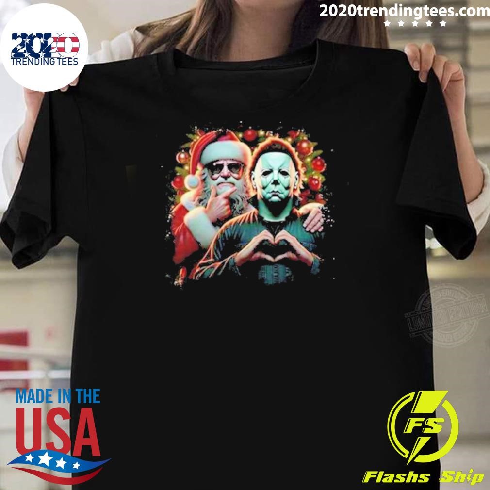 Best Santa and Michael Myers Merry Christmas 2024 T-shirt