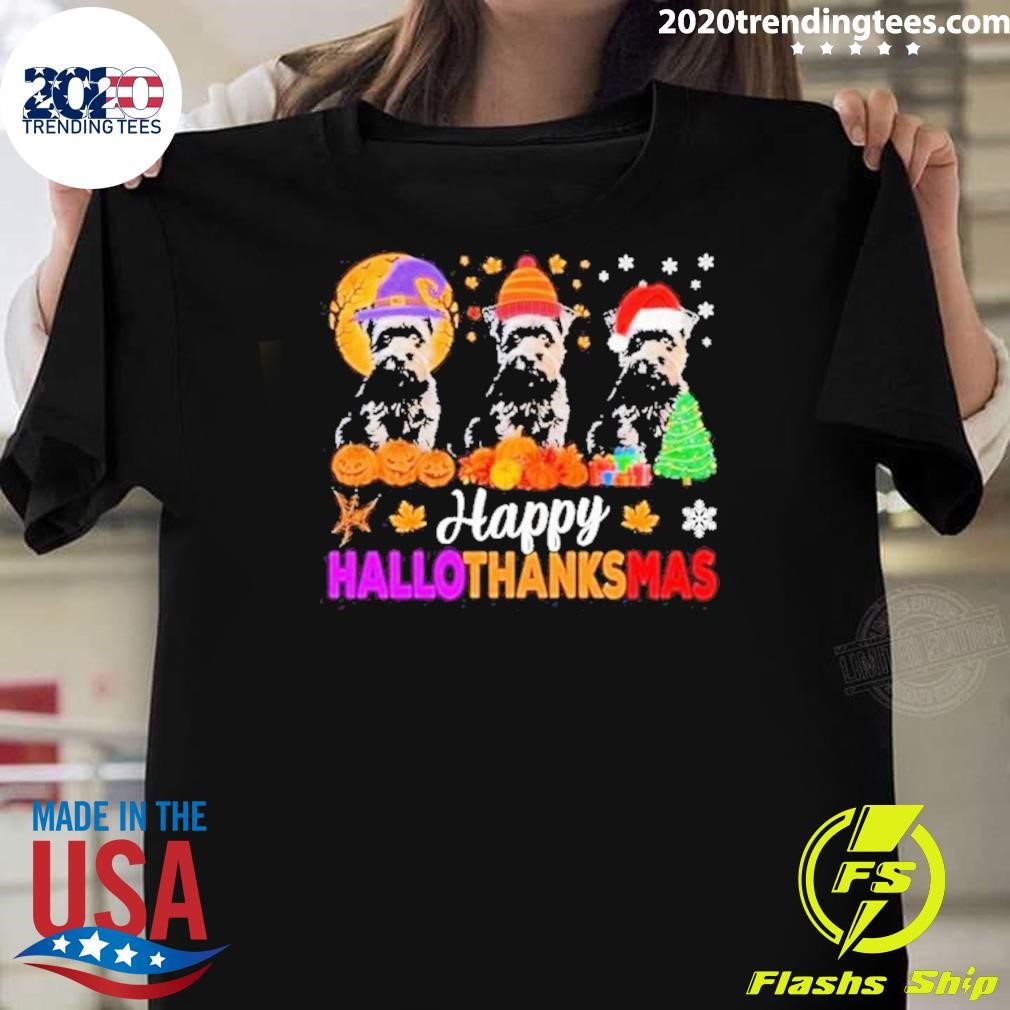 Best Schnauzer Dog Halloween Christmas Hallothanksmas 2024 T-shirt