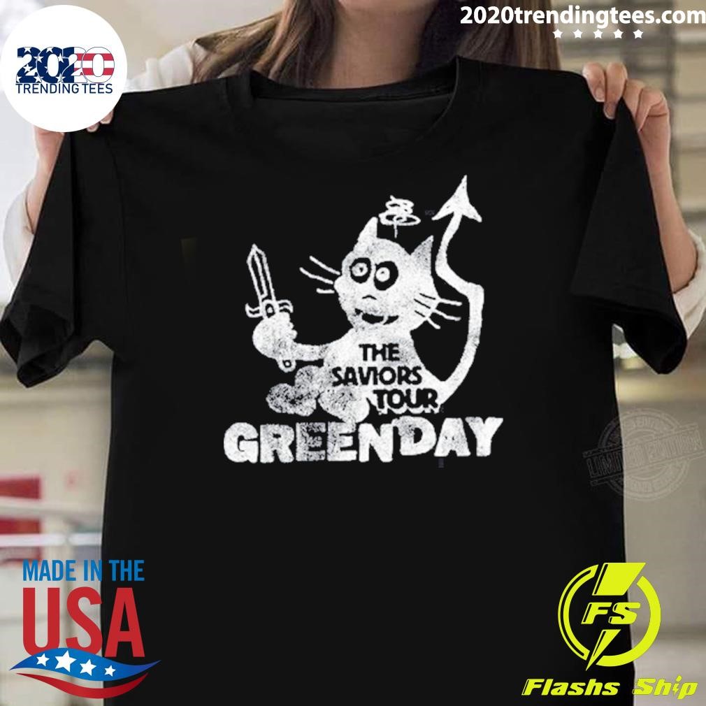 Best The Saviors Tour Green Day Cat And Sword T-shirt