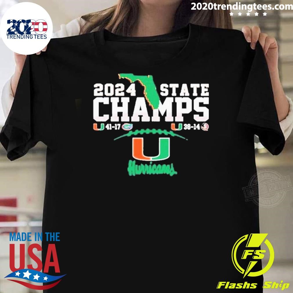 Funny 2 Sided Canes Score Champs Miami Hurricanes 2024 T-shirt