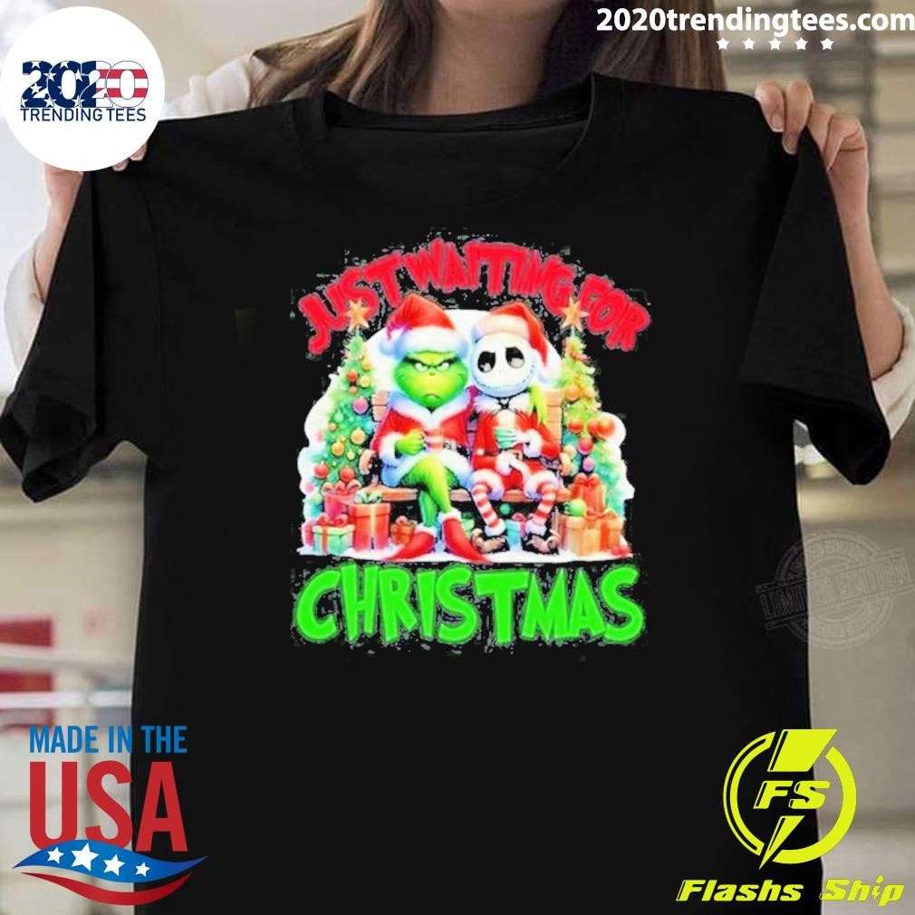 Funny Grinch Jack Skellington Just Waiting For Christmas 2024 T-shirt