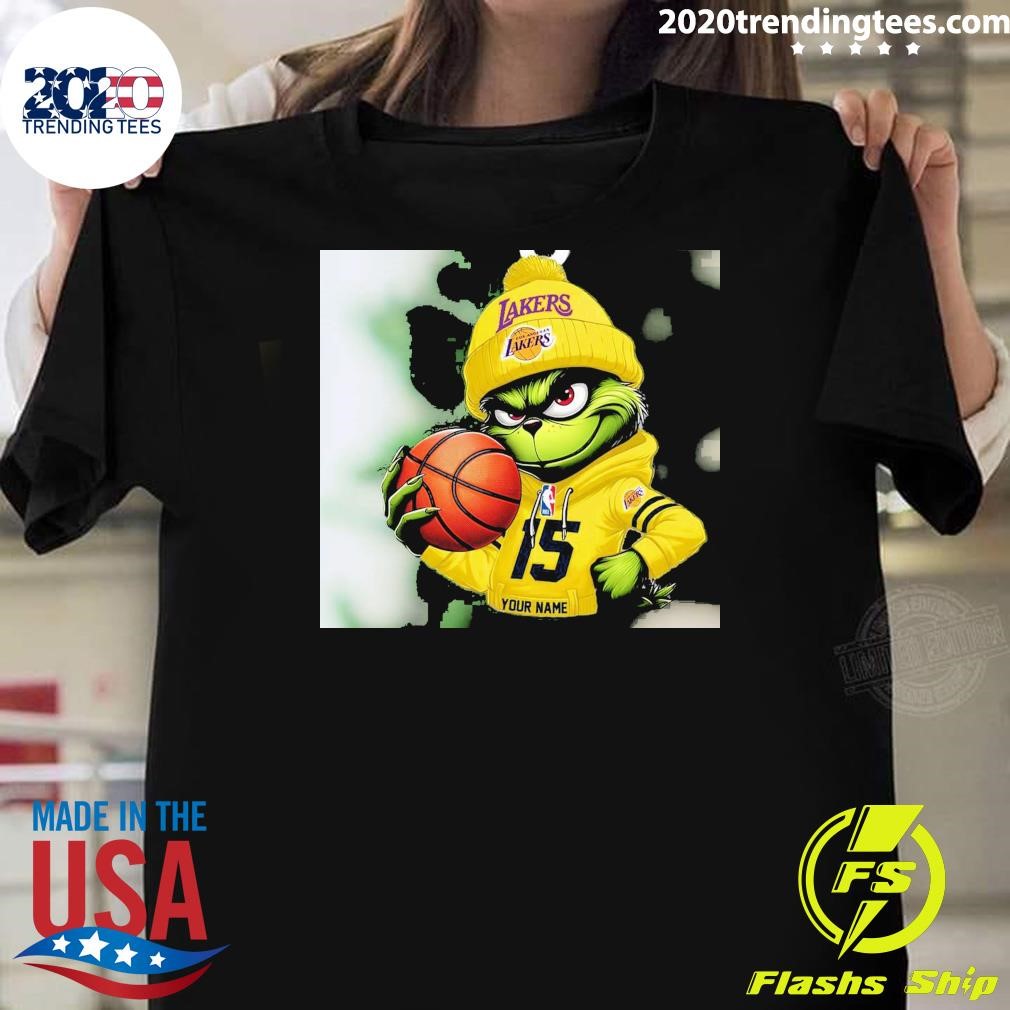 Funny Grinch Los Angeles Lakers Nba Custom Name Christmas 2024 T-shirt