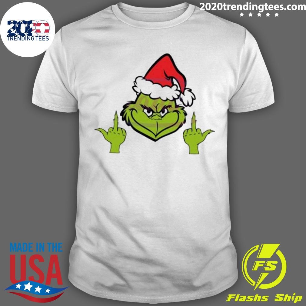 Funny Grinch Middle Finger Grinchmas Santa Claus 2024 T-shirt