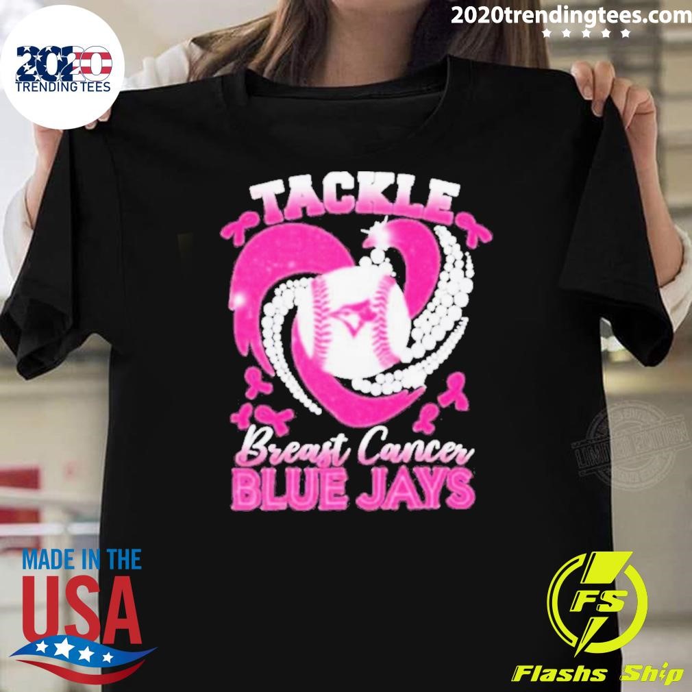 Funny Heart Toronto Blue Jays Tackle Breast Cancer 2024 T-Shirt