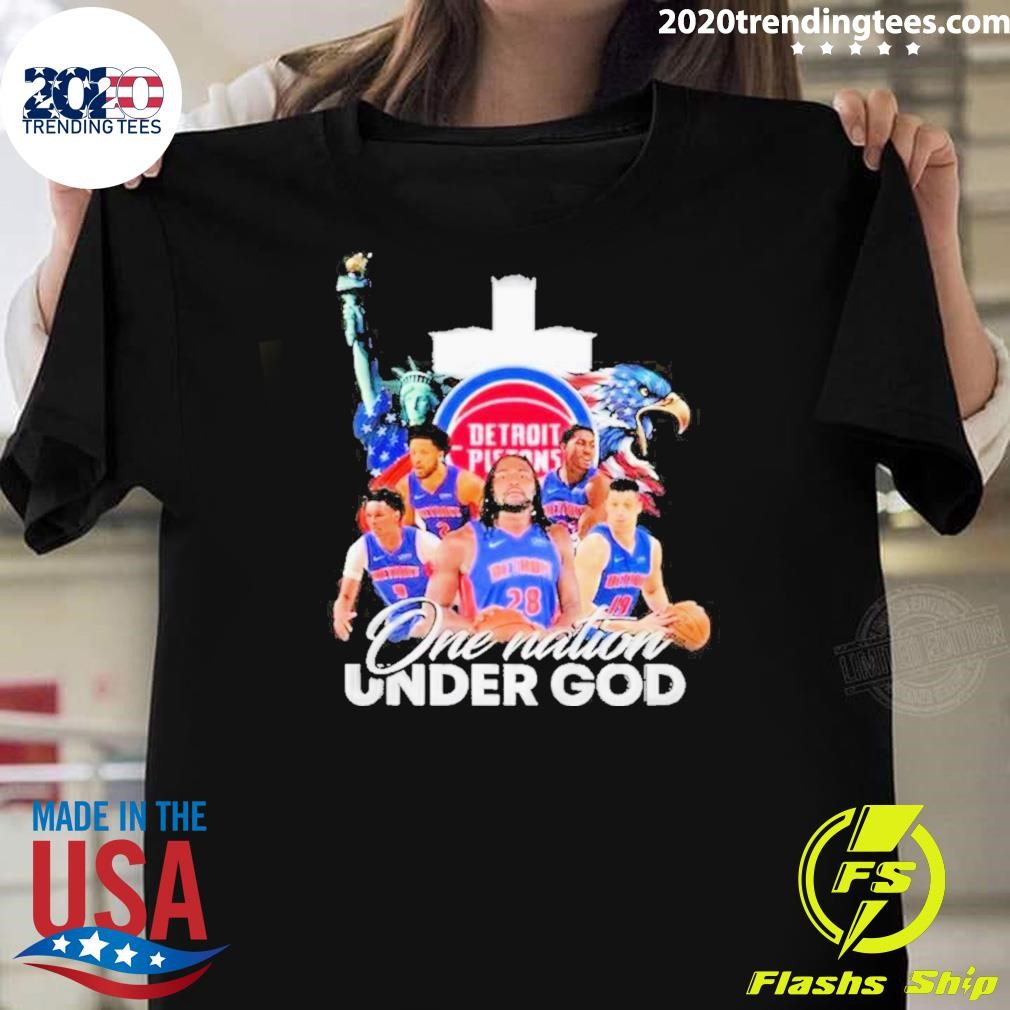 Funny Nba Detroit Pistons One Nation Under God 2024 T-Shirt