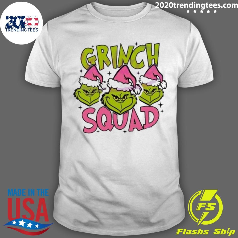 Funny Retro Grinch Squad Pink Christmas Santa Hat 2024 T-shirt