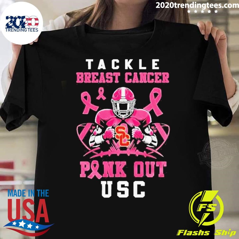 Funny Usc Trojans Football Tackle Breast Cancer Pink Out Usc 2024 T-Shirt