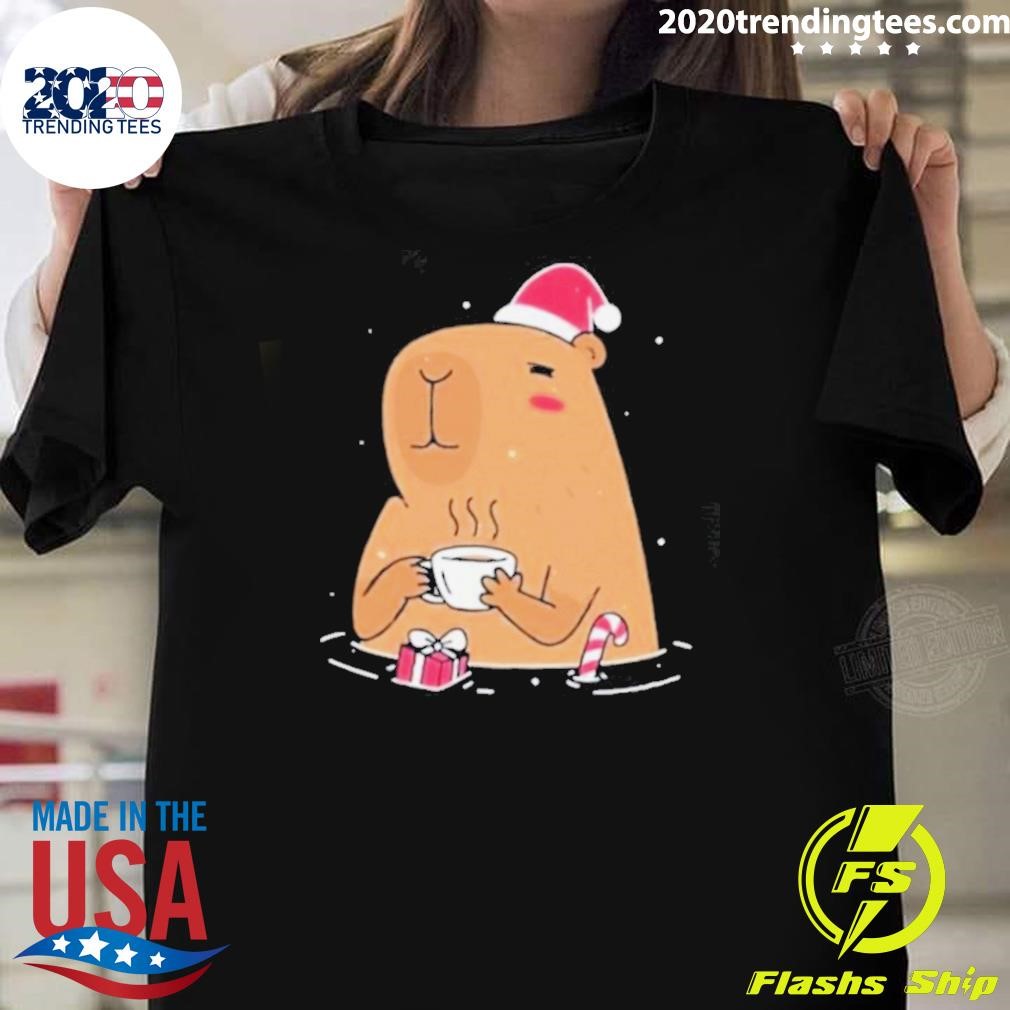 Nice Capybara Santa hat Christmas 2024 T-shirt