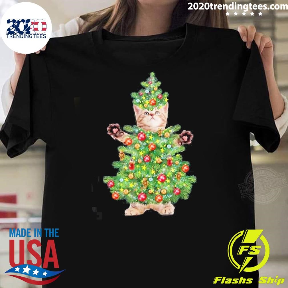 Nice Cat Christmas Tree Xmas Gifts 2024 T-shirt