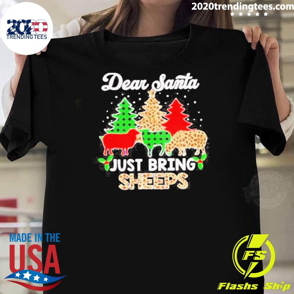 Nice Dear Santa just bring sheeps ELF Santa Leopard Sheep Christmas Tree 2024 T-shirt