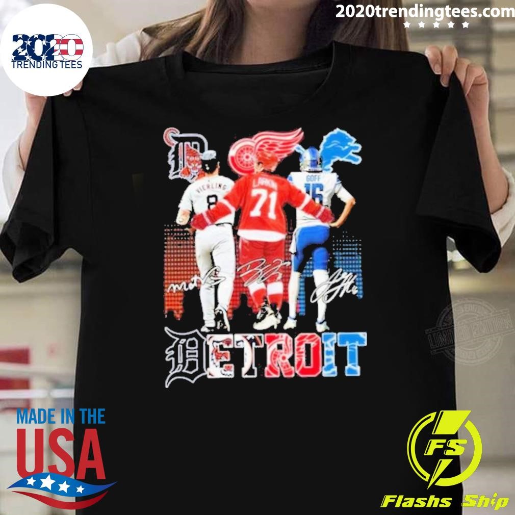 Nice Detroit Tigers – Detroit Red Wings – Detroit Lions Signatures 2024 T-shirt