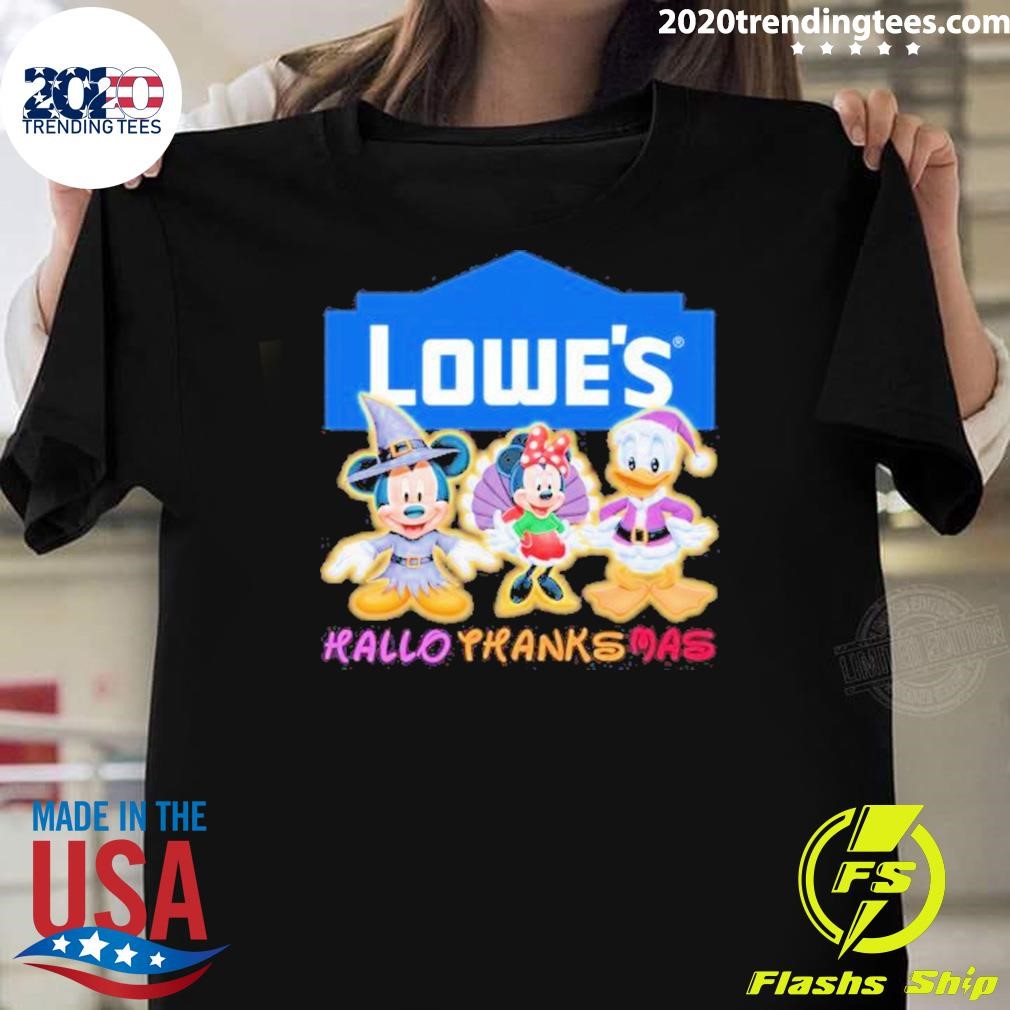 Nice HalloThanksMas Mickey And Minnie And Donald Duck Disney Lowe’ 2024 T-shirt