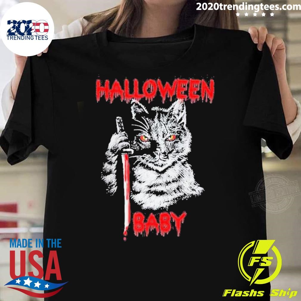 Nice Halloween Baby Scary Black Cat With Sword Gift Idea T-Shirt