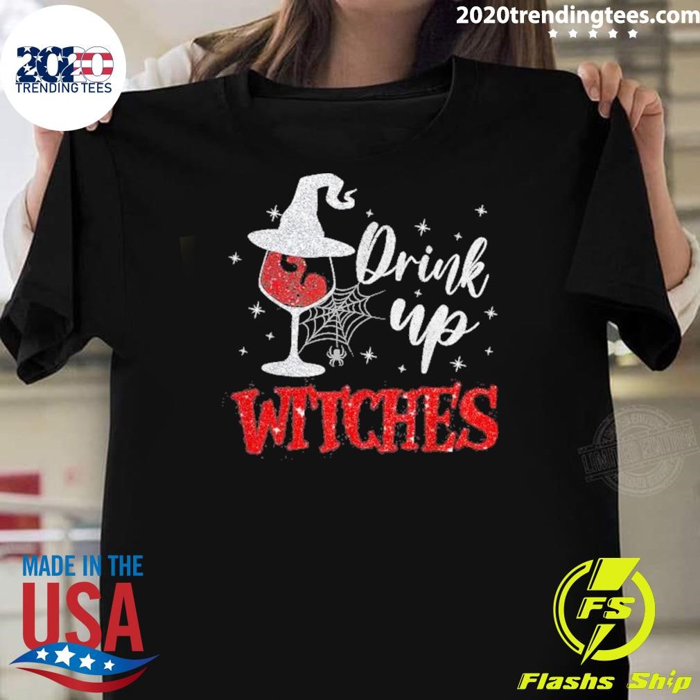 Nice Halloween Glass of Wine Drink Up Witches Drinking Wine 2024 T-shirt