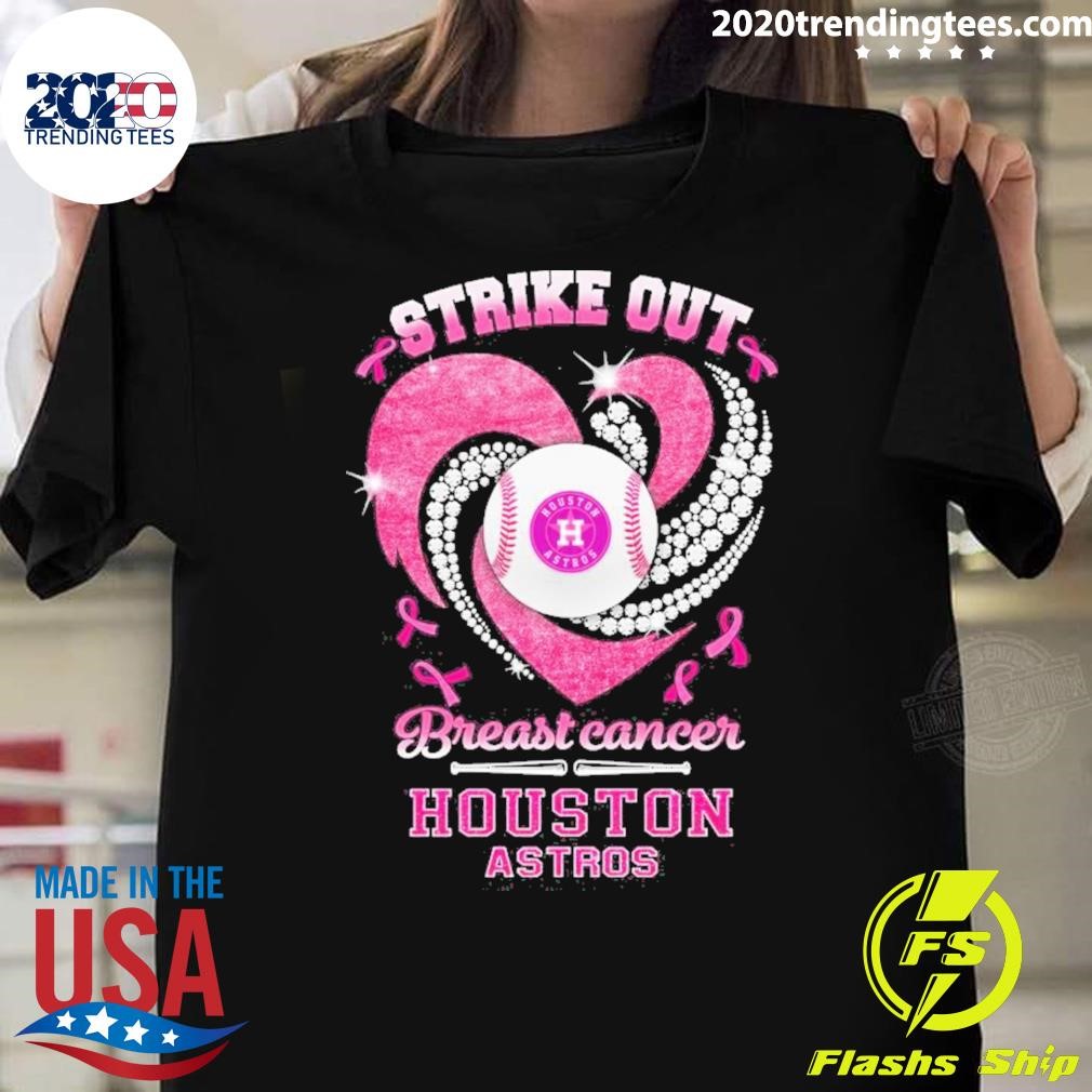 Nice Heart Diamond Houston Astros Strike Out Breast Cancer 2024 T-Shirt