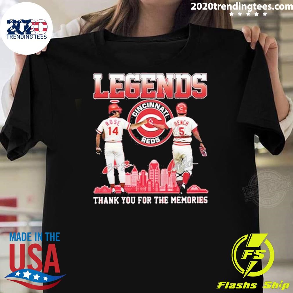 Nice Legends Cincinnati Reds Pete Rose And Johnny Bench Thank You For The Memories Signatures 2024 T-shirt