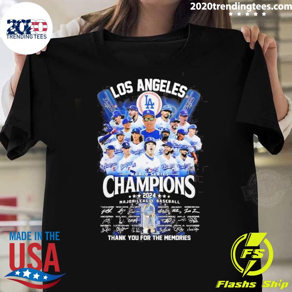 Nice Los Angeles World Series Champions 2024 Major League Baseball Signatures Thank You For The Memories T-shirt