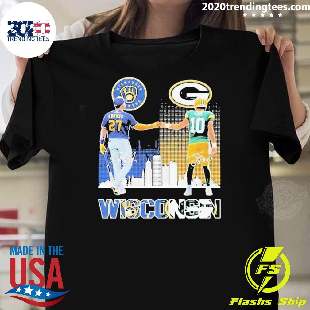 Nice Milwaukee Brewers 2024 Willy Adames Green Bay Packers Jordan Love T-shirt