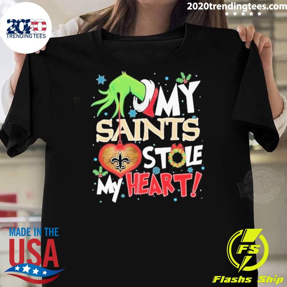 Nice My Heart Football Grinch Hand My New Orleans Saints Stole 2024 T-Shirt