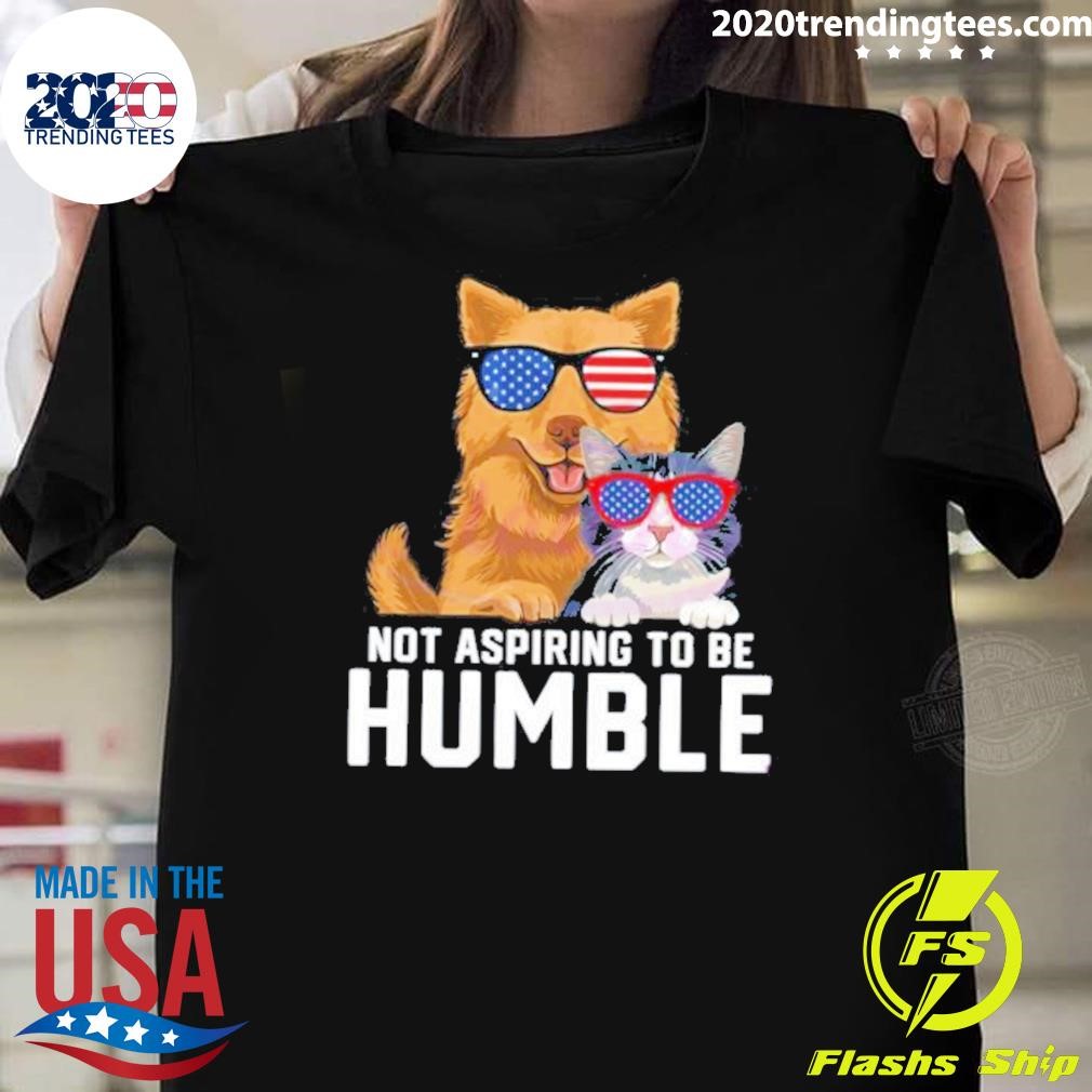 Nice Not Aspiring To Be Humble Feminist Harris Walz 2024 Dog And Cat T-Shirt