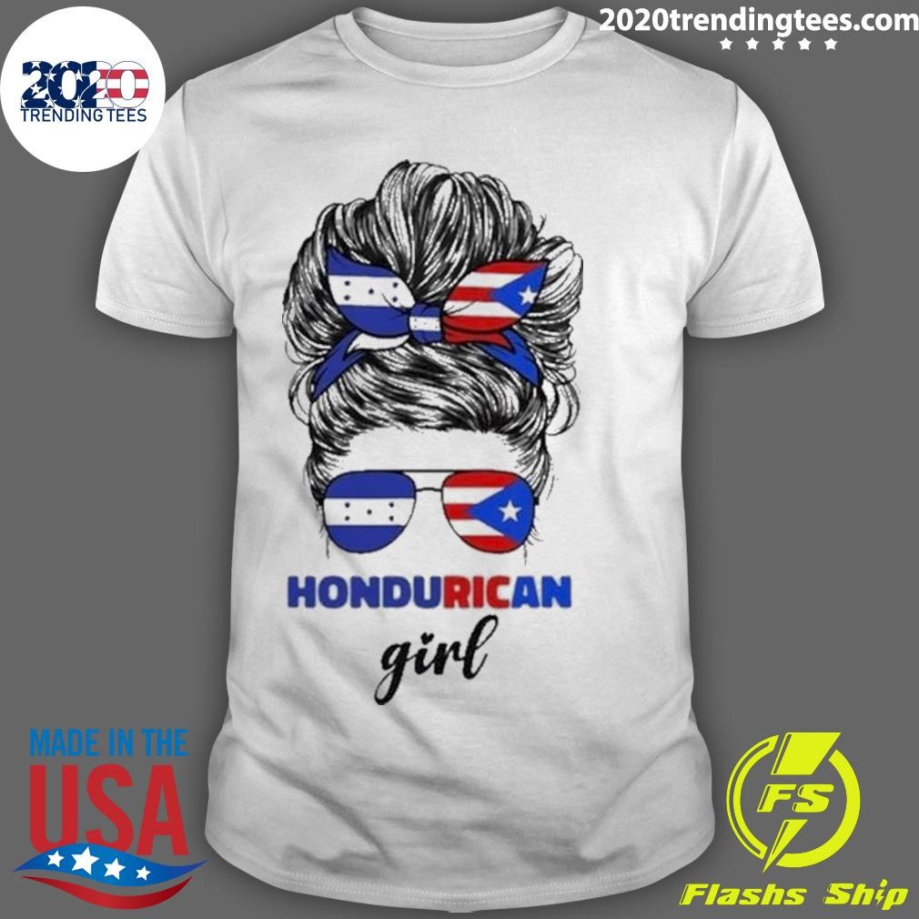 Official Half Honduran And Puerto Rican Rico Honduras Flag Girl Mix 2024 T-shirt