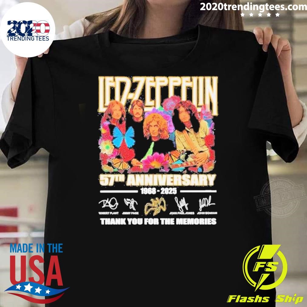 Official Led Zeppelin Band 57th Anniversary 1968-2025 Thank You For The Memories Signatures T-shirt