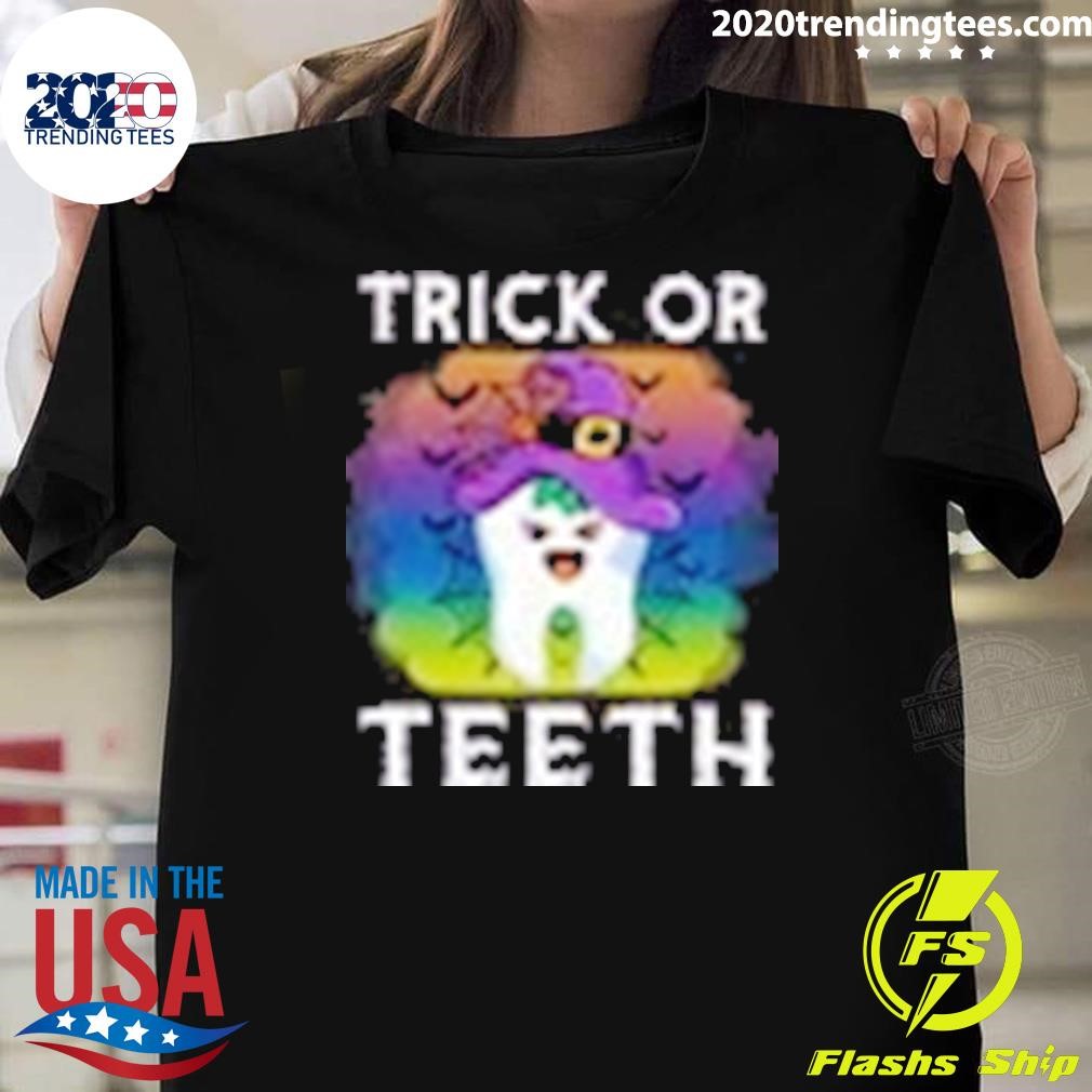 Official Trick Or Teeth Halloween Dental Squad Gift Hooded Wearable Blanket T-Shirt