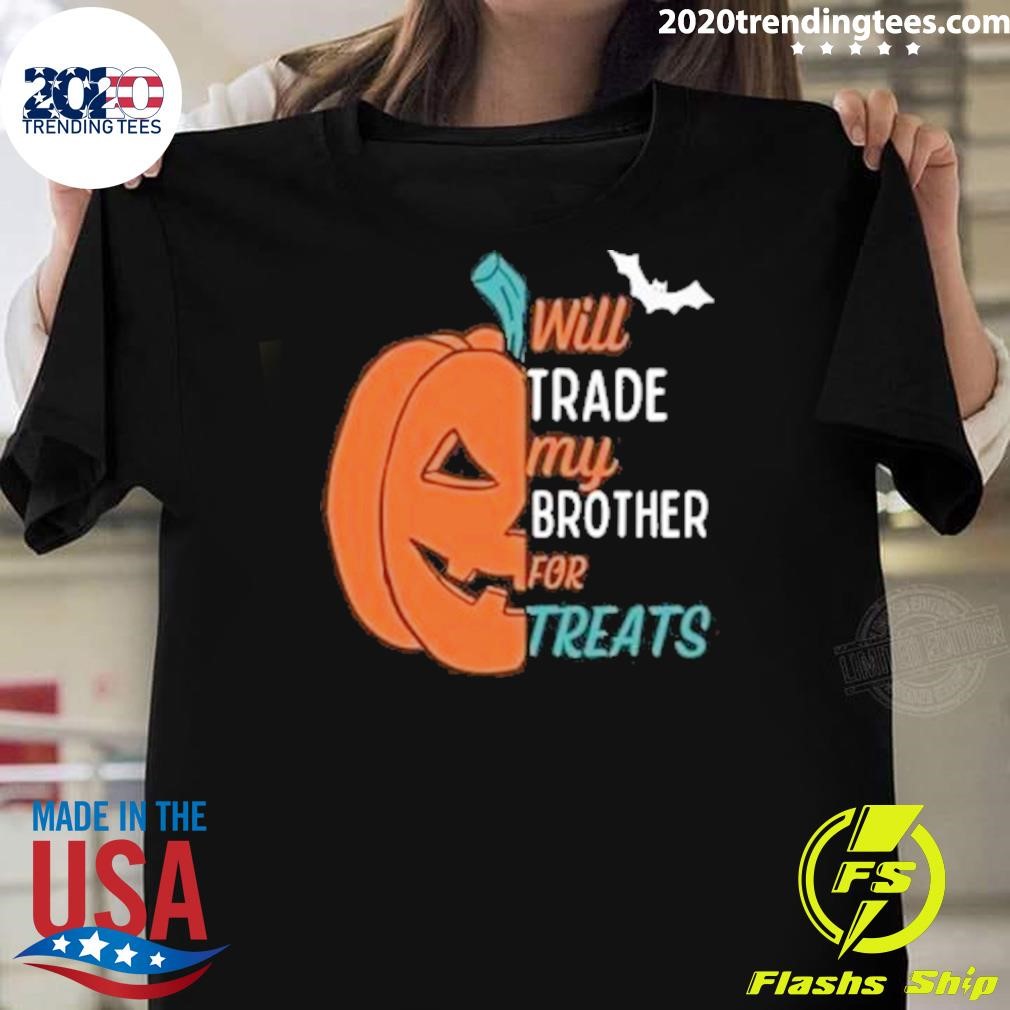 Official Will Trade My Brother For Treats Halloween 2024 T-shirt