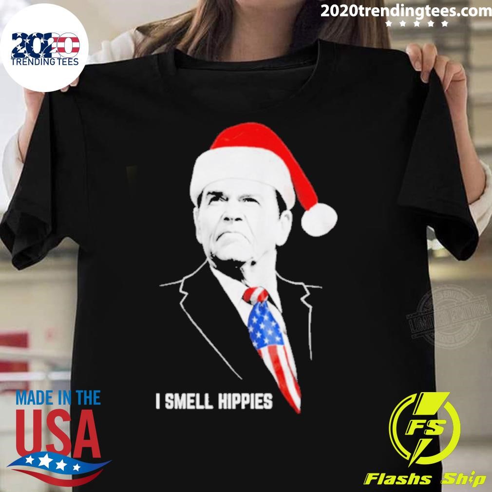 Original BSanta Ronald Reagan I Smell Hippies Merry Christmas 2024 T-shirt