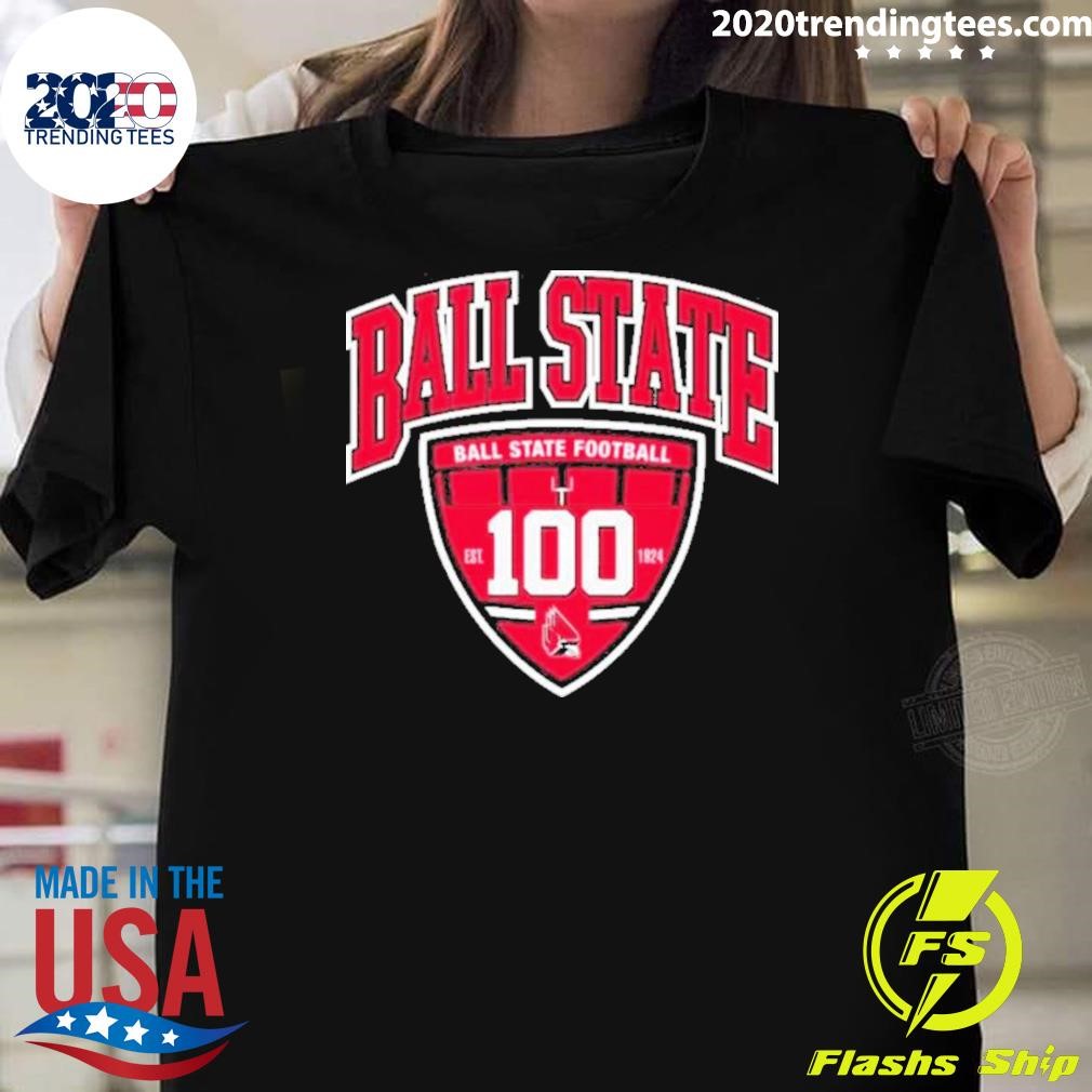 Original Bsu Cardinals Ball State Football 2024 Black 100 Years Shield T-shirt