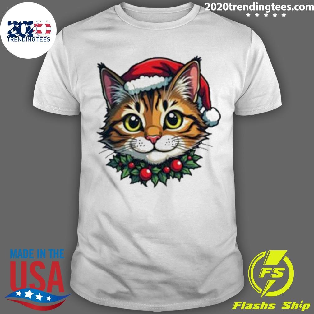 Original Cat With Santa Hat Purrfect Christmas Holiday 2024 T-shirt