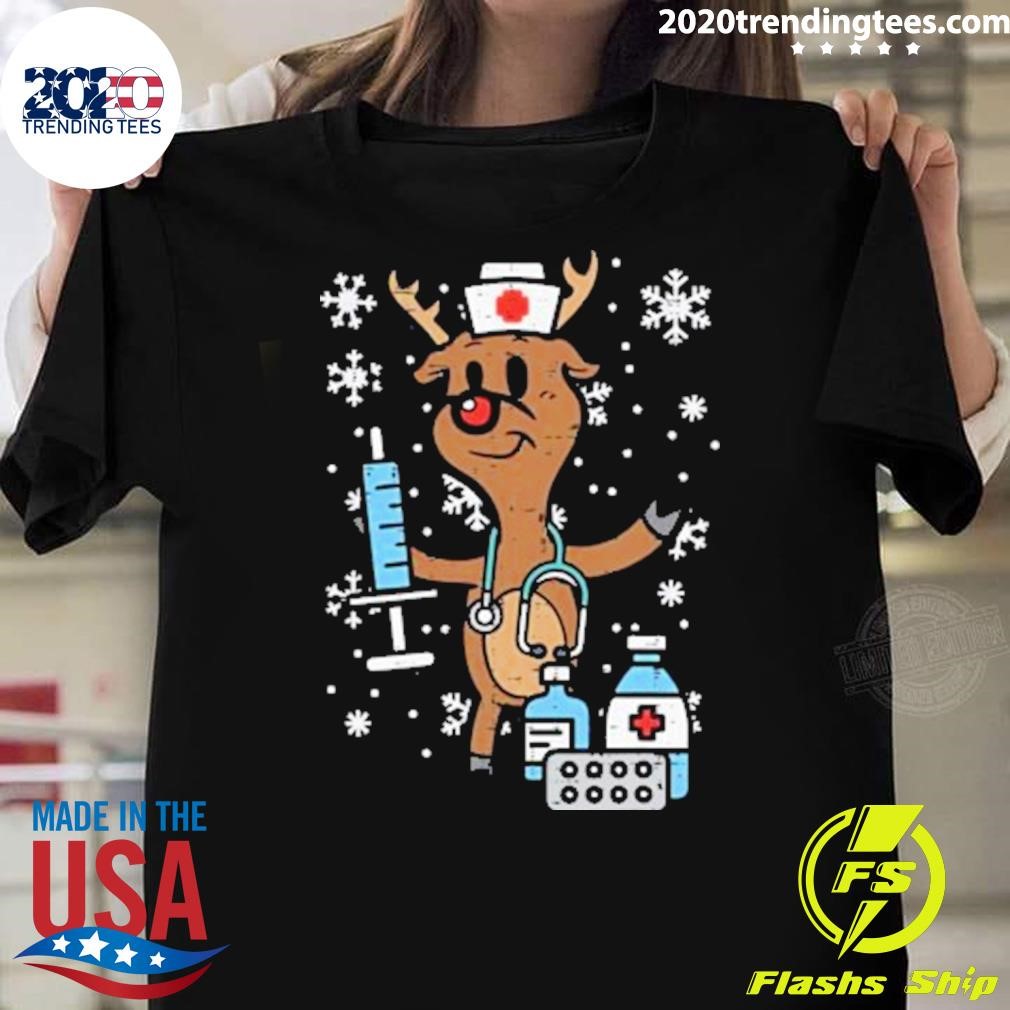 Original Christmas Nurse Reindeer Funny Xmas Nursing Scrub 2024 T-shirt