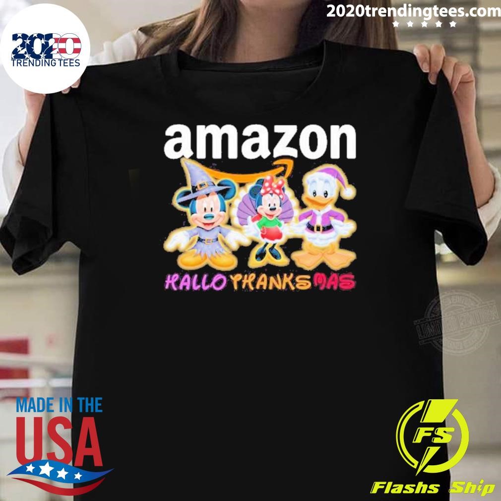 Original Donald Duck Disney Amazon Mickey And Minnie And Hallothanksmas 2024 T-shirt