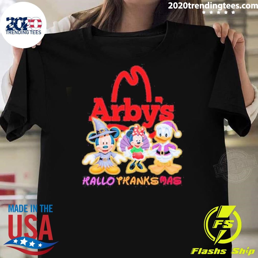 Original Duck Disney Arby’s Mickey And Minnie And Donald Hallothanksmas 2024 T-shirt