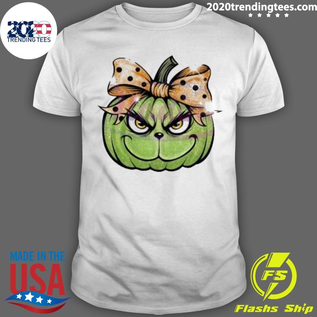 Original Glitter Coquette Bow Polka Dot Grinch Pumpkin Head 2024 T-shirt