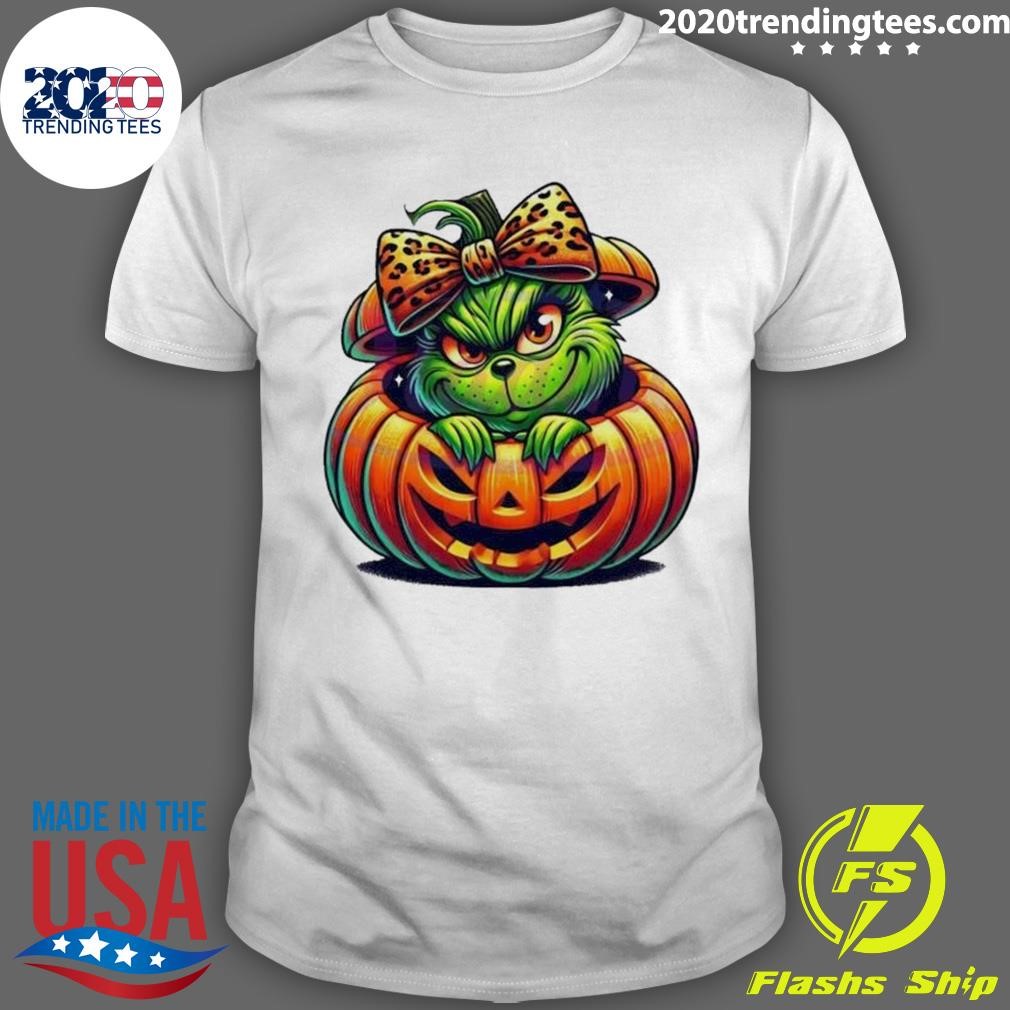 Original Grinch Pumpkin Leopard Coquette 2024 T-shirt