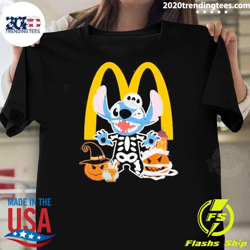 Original Halloween Baby Stitch Skeleton Pumpkin Mcdonald’s 2024 T-shirt