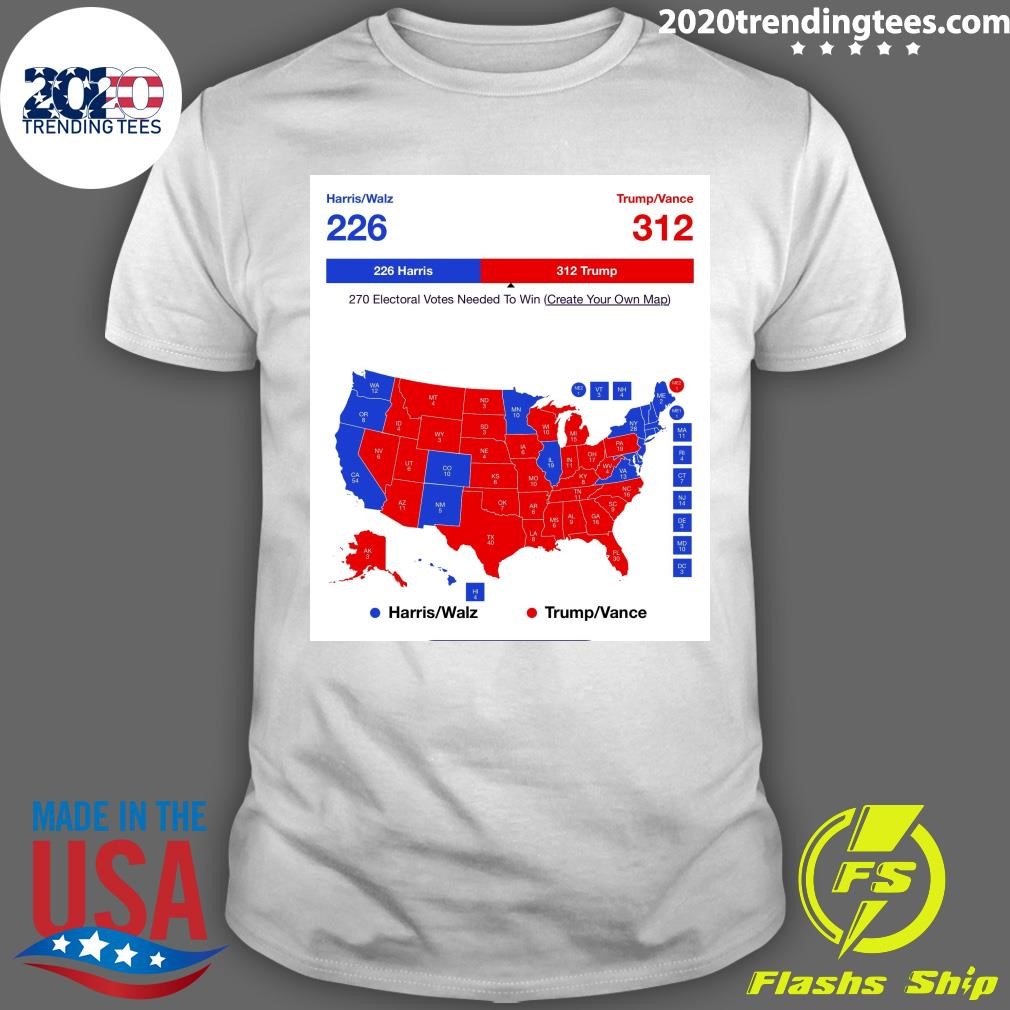 Original New Real Clear Politics No Toss Ups Map now shows Donald Trump flipping Wisconsin against Kamala Harris T-shirt