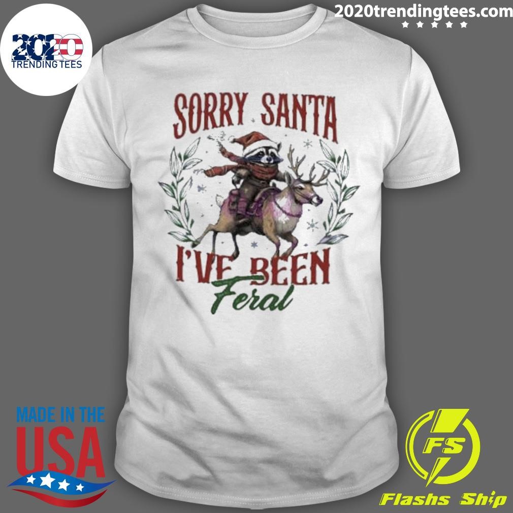 Original Retro Vintage Christmas Raccoon Ride Reindeer Sorry Santa 2024 T-shirt