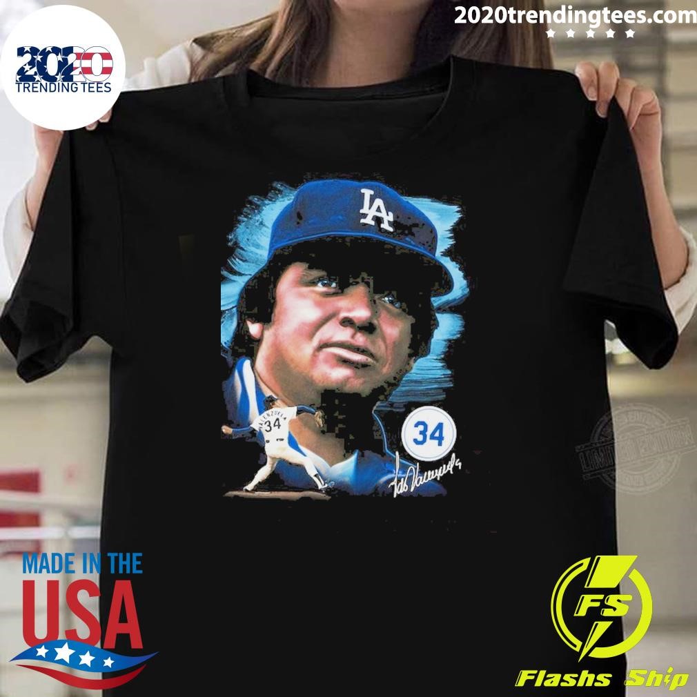 Premium Fernando Valenzuela Black Los Angeles Dodgers Portrait T-shirt