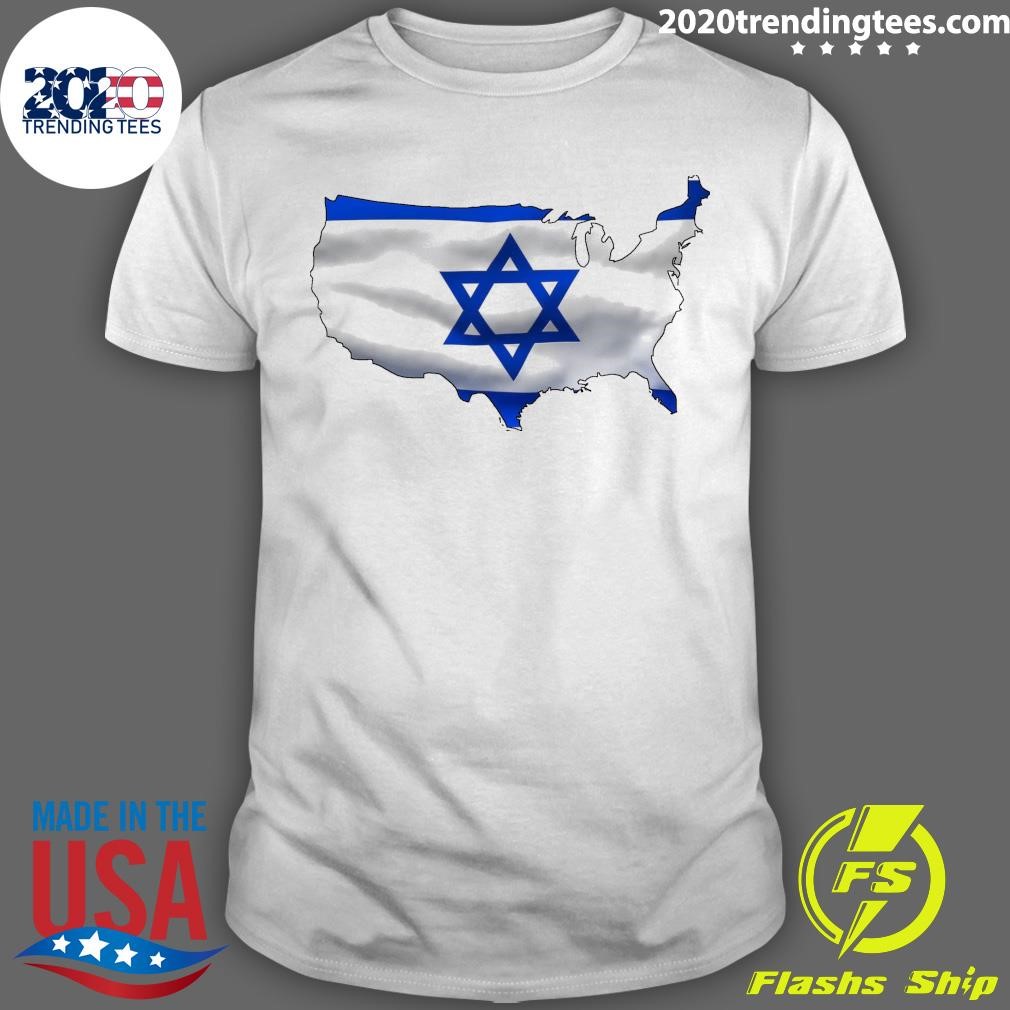 Premium Greater Israel Flag Map Hd - Us Map Israel Flag Emoji, USA Emoji Map T-shirt