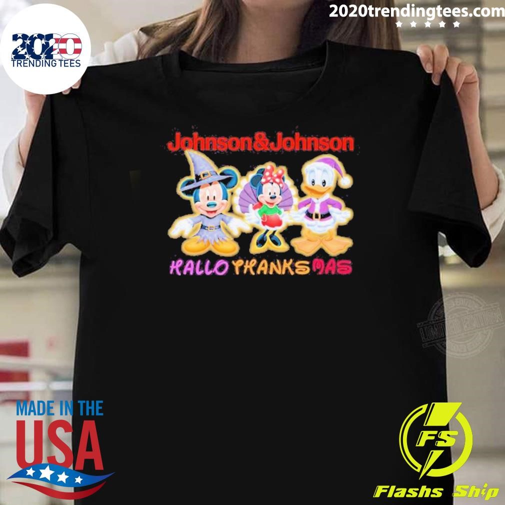 Premium Hallothanksmas Mickey And Minnie And Donald Duck Disney Johnson & Johnson 2024 T-shirt